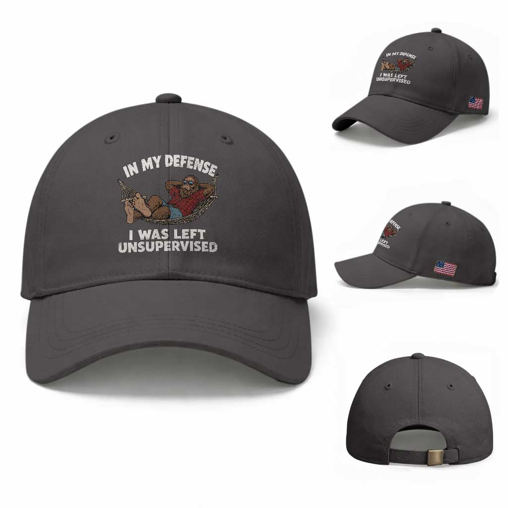 In My Defense I Was Left Unsupervised Funny Bigfoot Baseball Cap