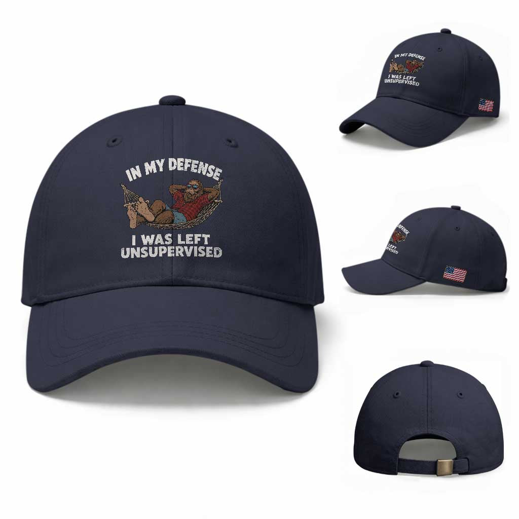 In My Defense I Was Left Unsupervised Funny Bigfoot Baseball Cap