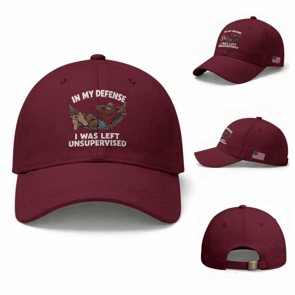 In My Defense I Was Left Unsupervised Funny Bigfoot Baseball Cap