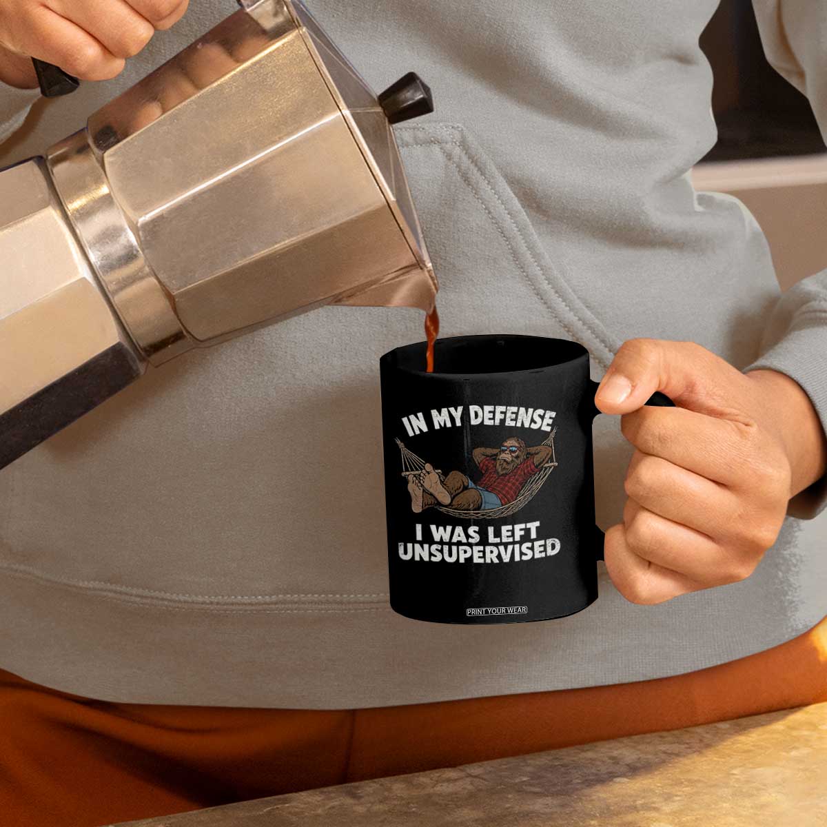 In My Defense I Was Left Unsupervised Funny Bigfoot Coffee Mug