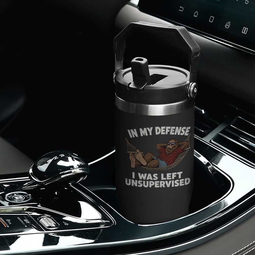 In My Defense I Was Left Unsupervised Funny Bigfoot Flip Straw Tumbler