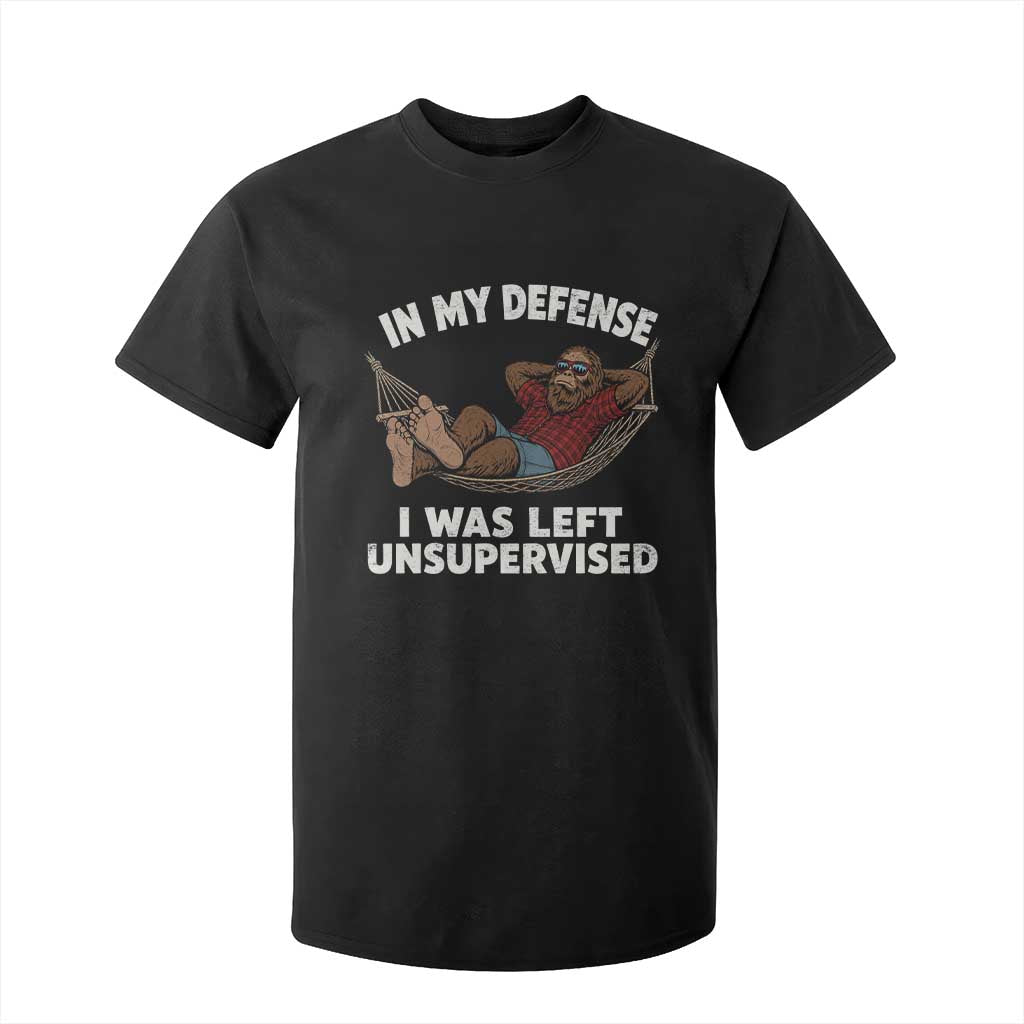 In My Defense I Was Left Unsupervised Funny Bigfoot T Shirt For Kid