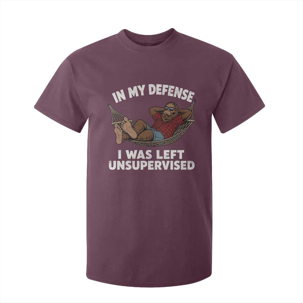 In My Defense I Was Left Unsupervised Funny Bigfoot T Shirt For Kid