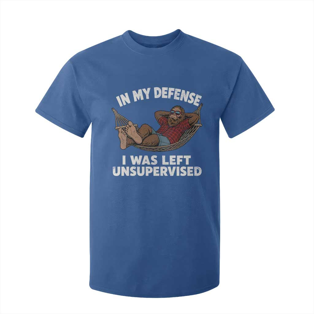 In My Defense I Was Left Unsupervised Funny Bigfoot T Shirt For Kid