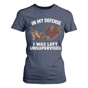 In My Defense I Was Left Unsupervised Funny Bigfoot T Shirt For Women