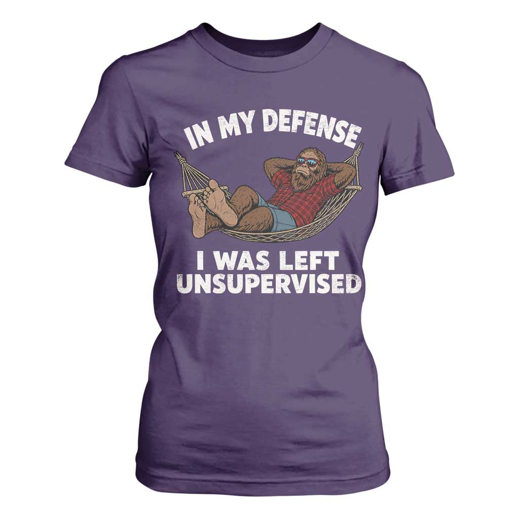In My Defense I Was Left Unsupervised Funny Bigfoot T Shirt For Women