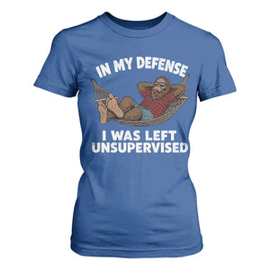 In My Defense I Was Left Unsupervised Funny Bigfoot T Shirt For Women