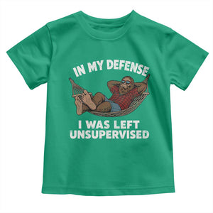 In My Defense I Was Left Unsupervised Funny Bigfoot Toddler T Shirt