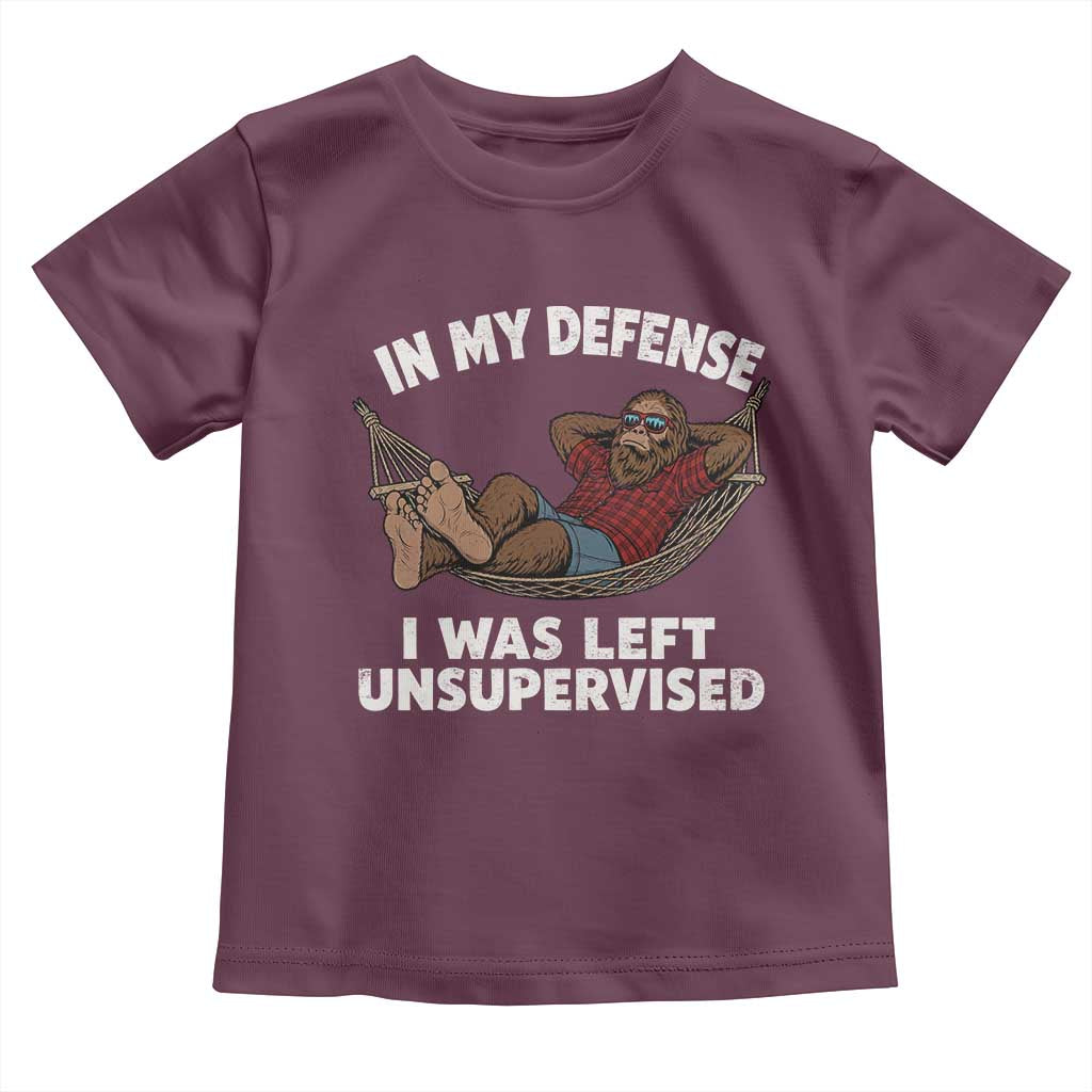 In My Defense I Was Left Unsupervised Funny Bigfoot Toddler T Shirt