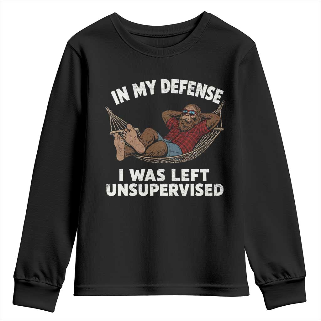In My Defense I Was Left Unsupervised Funny Bigfoot Youth Sweatshirt TS11 Black Print Your Wear