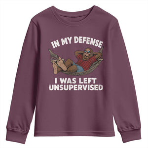 In My Defense I Was Left Unsupervised Funny Bigfoot Youth Sweatshirt