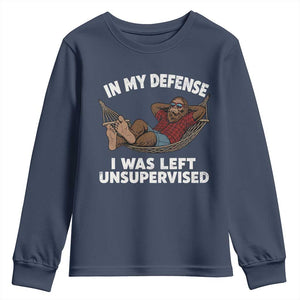 In My Defense I Was Left Unsupervised Funny Bigfoot Youth Sweatshirt
