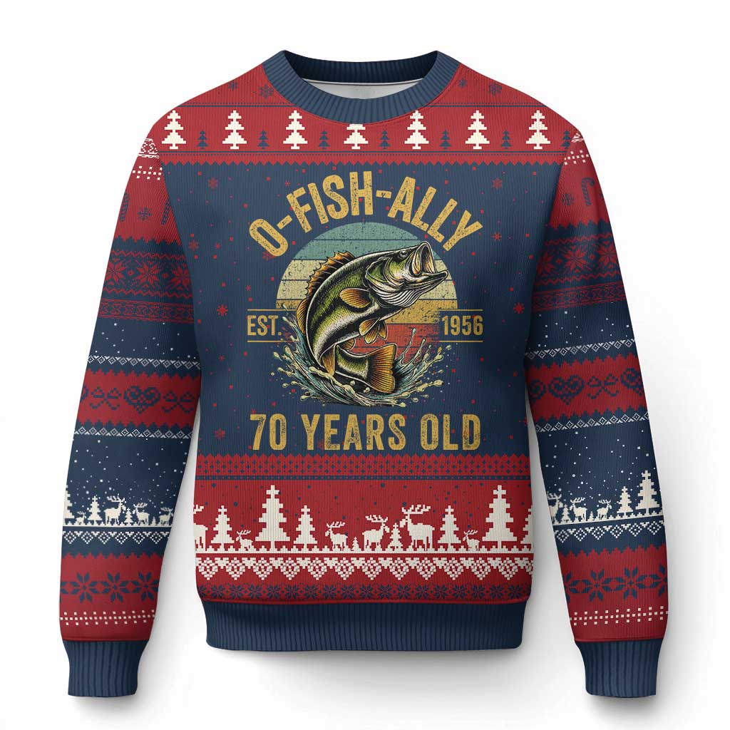 Fishing 70th Birthday Ugly Christmas Sweater O Fish Ally 70 Years Old Fisherman Gifts TS11 Navy Red Print Your Wear