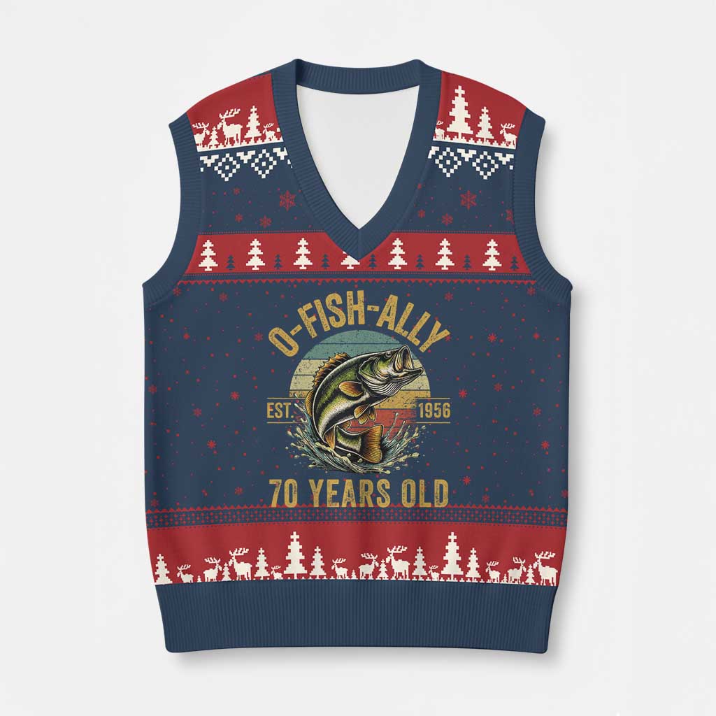 Fishing 70th Birthday V-Neck Knit Sweater Vest O Fish Ally 70 Years Old Fisherman Gifts TS11 Navy Red Print Your Wear