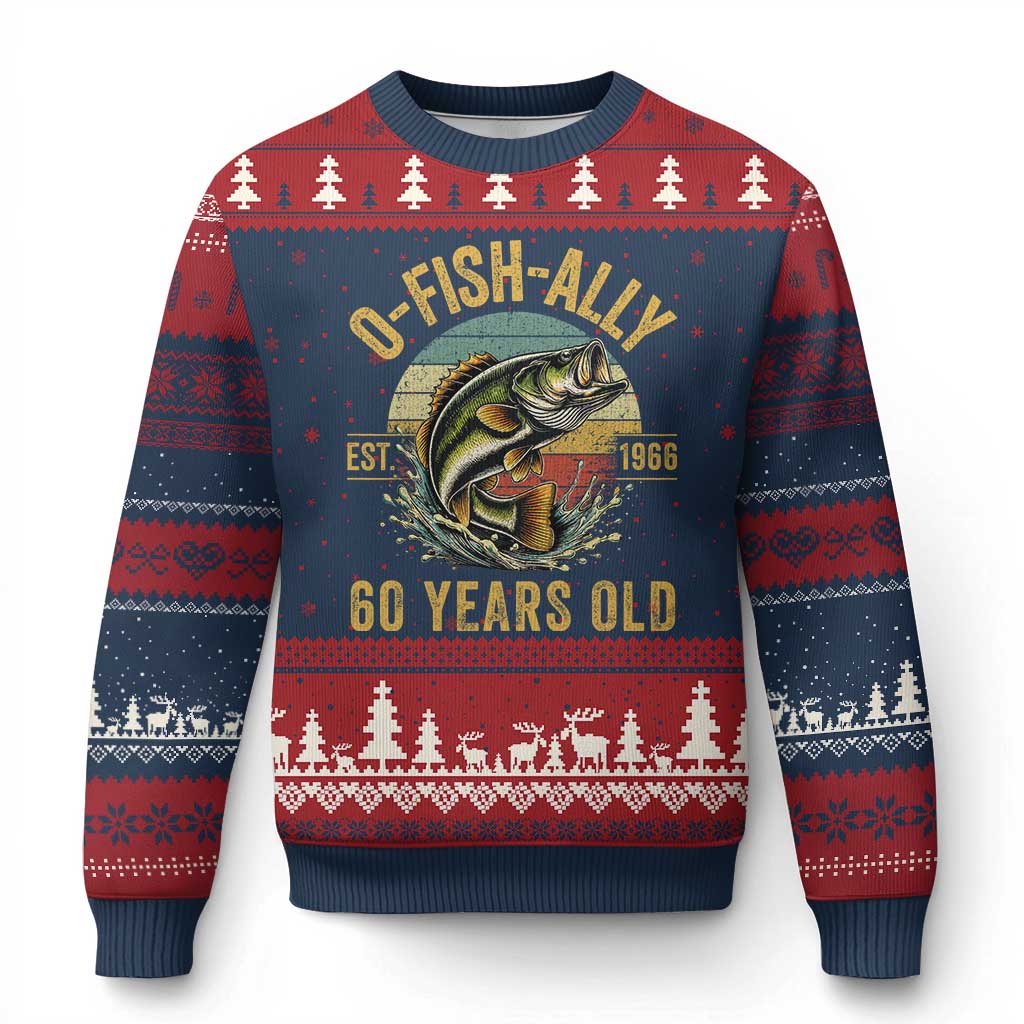 Fishing 60th Birthday Ugly Christmas Sweater O Fish Ally 60 Years Old Fisherman Gifts TS11 Navy Red Print Your Wear