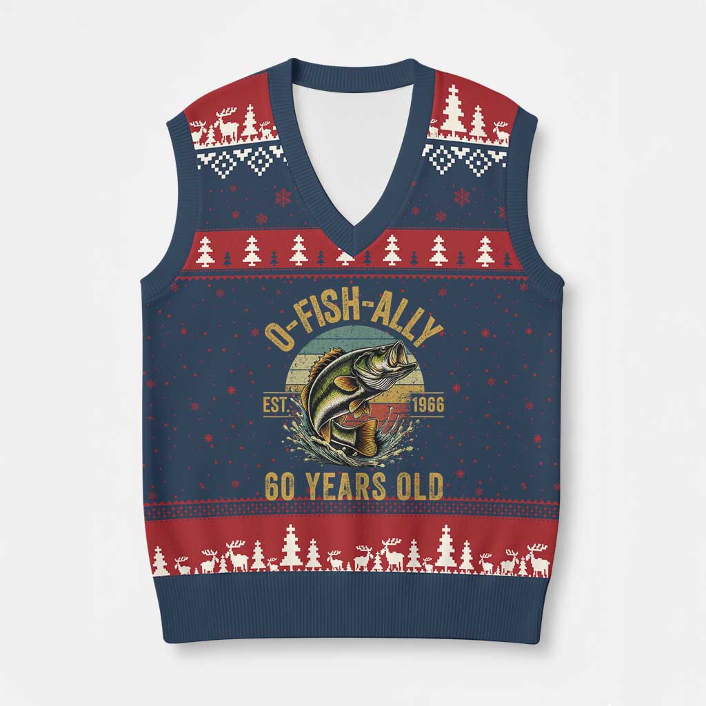 Fishing 60th Birthday V-Neck Knit Sweater Vest O Fish Ally 60 Years Old Fisherman Gifts TS11 Navy Red Print Your Wear