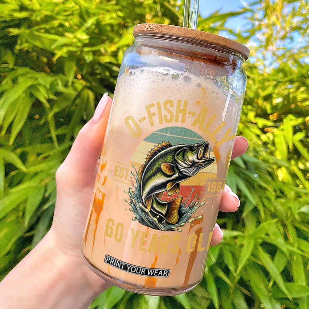 Fishing 60th Birthday Glass Can O Fish Ally 60 Years Old Fisherman Gifts TS11 Black Print Your Wear