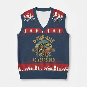 Fishing 40th Birthday V-Neck Knit Sweater Vest O Fish Ally 40 Years Old Fisherman Gifts TS11 Navy Red Print Your Wear
