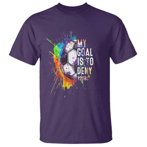 Funny Soccer T Shirt - My Goal Is To Deny Yours Distressed Goalkeeper Football Humor Tee TS11 Purple Print Your Wear