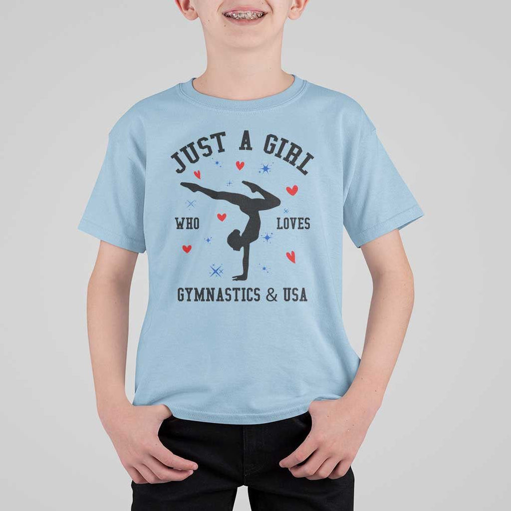 Just A Girl Who Loves Gymnastics And USA T Shirt For Kid Support Sport Gymnast TS11 Light Blue Print Your Wear