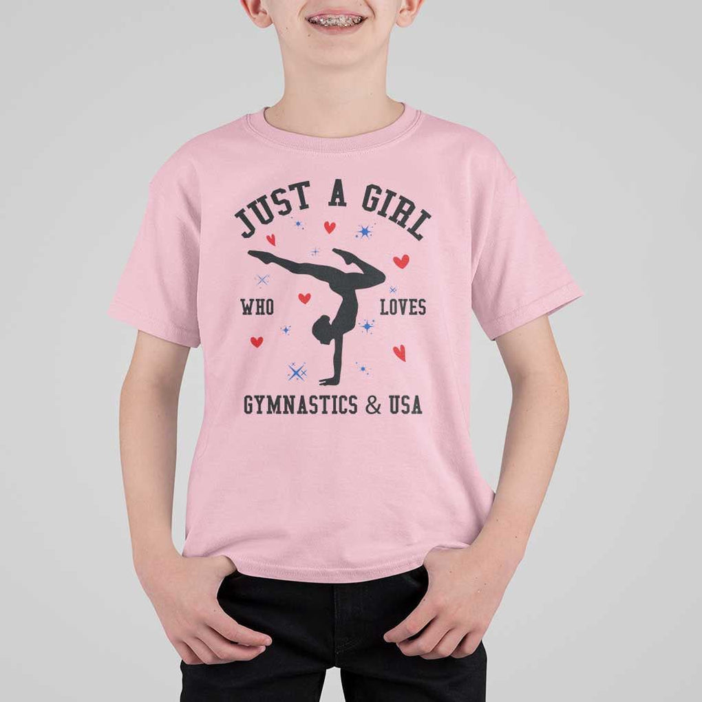 Just A Girl Who Loves Gymnastics And USA T Shirt For Kid Support Sport Gymnast TS11 Light Pink Print Your Wear