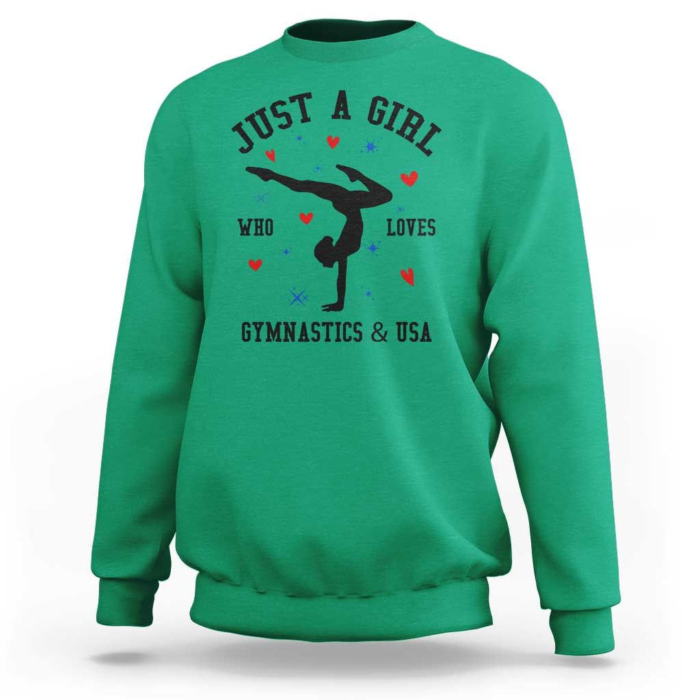 Just A Girl Who Loves Gymnastics And USA Sweatshirt Support Sport Gymnast TS11 Irish Green Print Your Wear