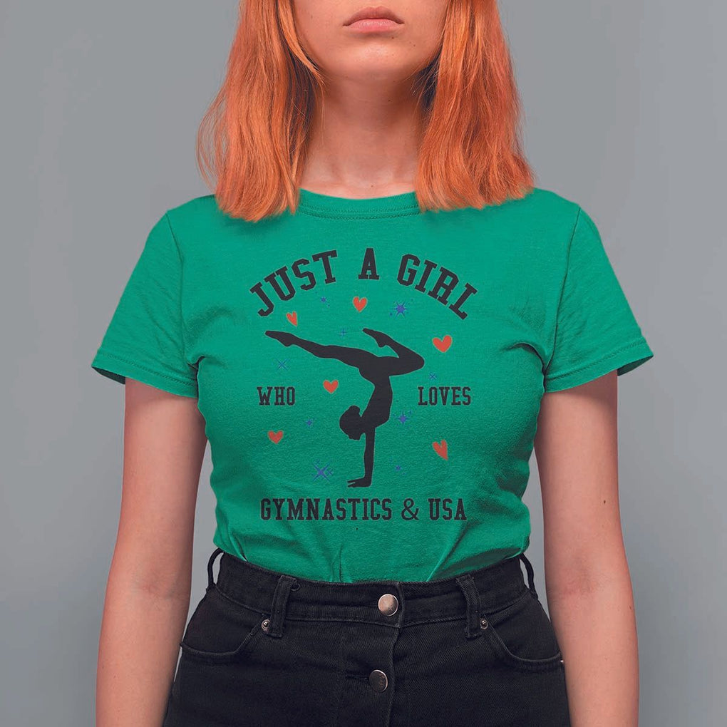 Just A Girl Who Loves Gymnastics And USA T Shirt For Women Support Sport Gymnast TS11 Irish Green Print Your Wear