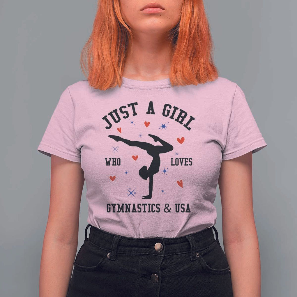 Just A Girl Who Loves Gymnastics And USA T Shirt For Women Support Sport Gymnast TS11 Light Pink Print Your Wear