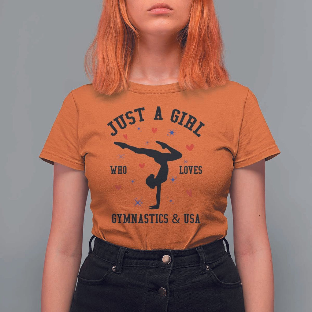 Just A Girl Who Loves Gymnastics And USA T Shirt For Women Support Sport Gymnast TS11 Orange Print Your Wear