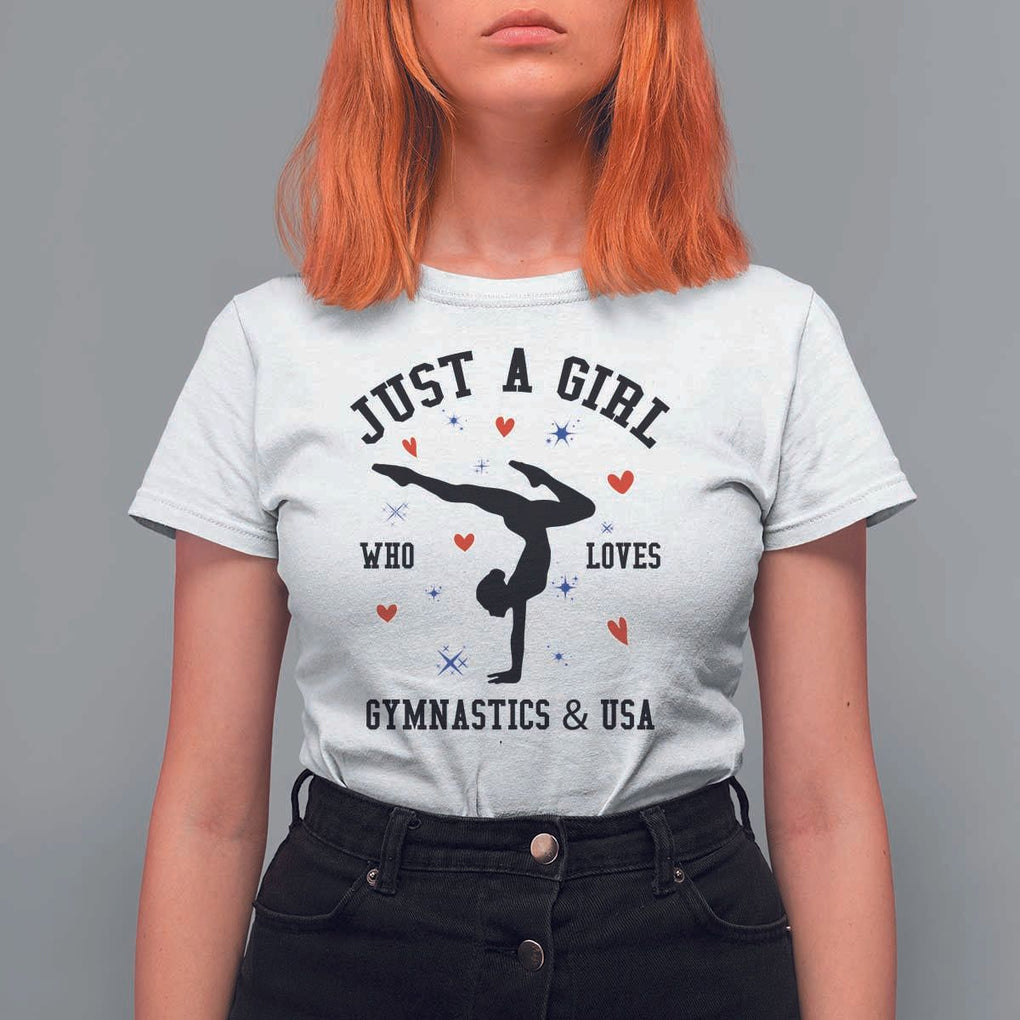 Just A Girl Who Loves Gymnastics And USA T Shirt For Women Support Sport Gymnast TS11 White Print Your Wear