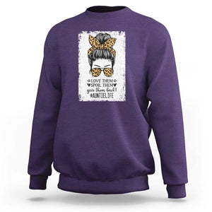 Funny Aunt Sweatshirt Love Spoil Give Them Back Auntie Life Messy Bun TS11 Purple Print Your Wear