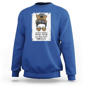 Funny Aunt Sweatshirt Love Spoil Give Them Back Auntie Life Messy Bun TS11 Royal Blue Print Your Wear