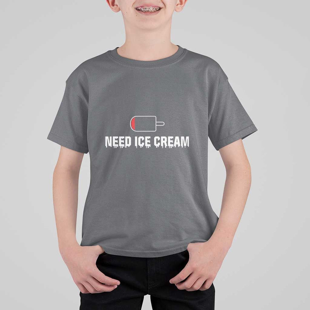 Funny Need Ice Cream T Shirt For Kid Cool Summer Vacation Low Battery TS11 Charcoal Print Your Wear