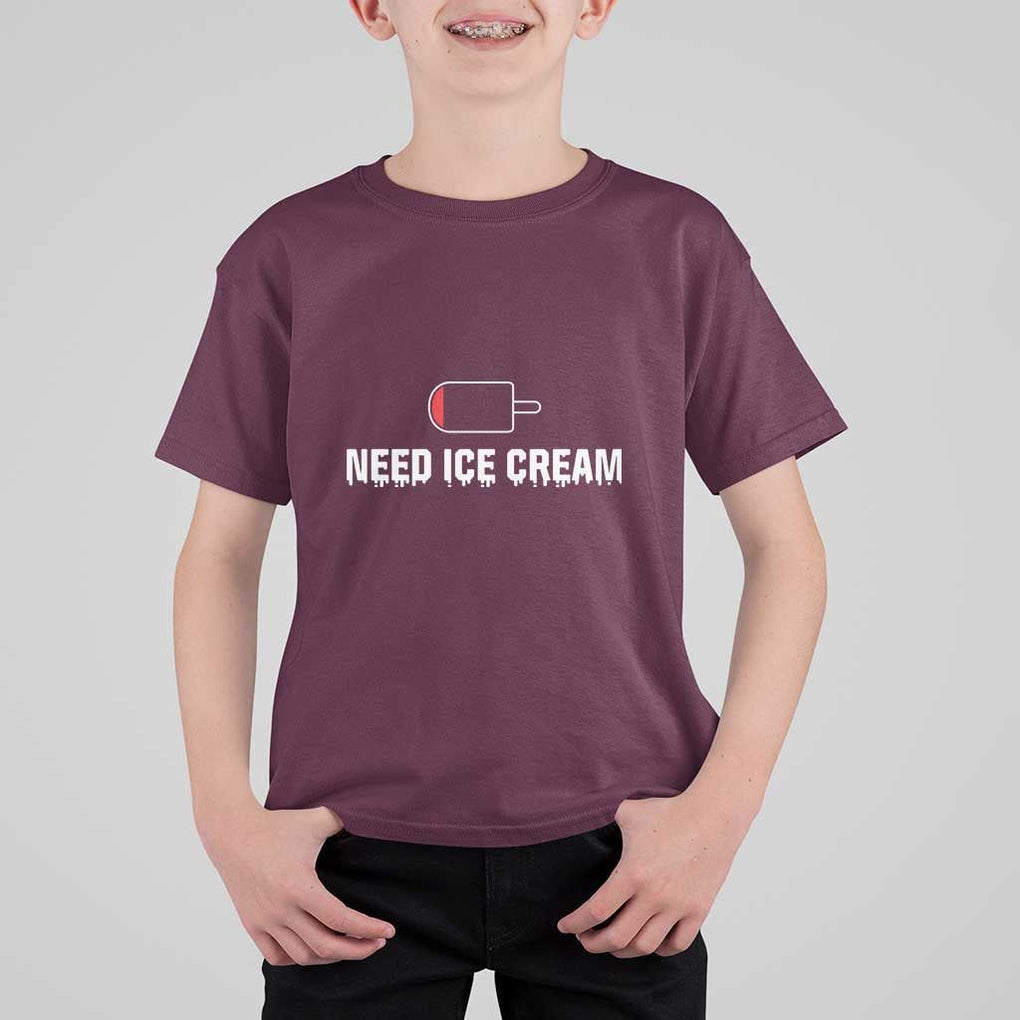 Funny Need Ice Cream T Shirt For Kid Cool Summer Vacation Low Battery TS11 Maroon Print Your Wear