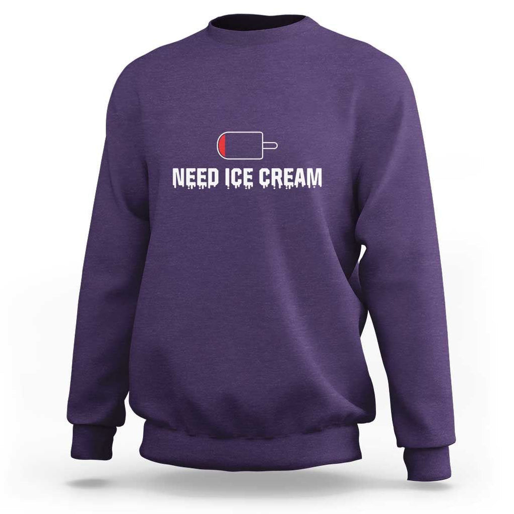 Funny Need Ice Cream Sweatshirt Cool Summer Vacation Low Battery TS11 Purple Print Your Wear