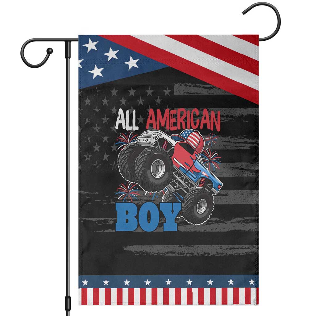 Funny All American Boy 4th Of July Garden Flag Monster Trucks American Flag Fireworks TS11 Distressed Black Blue Print Your Wear