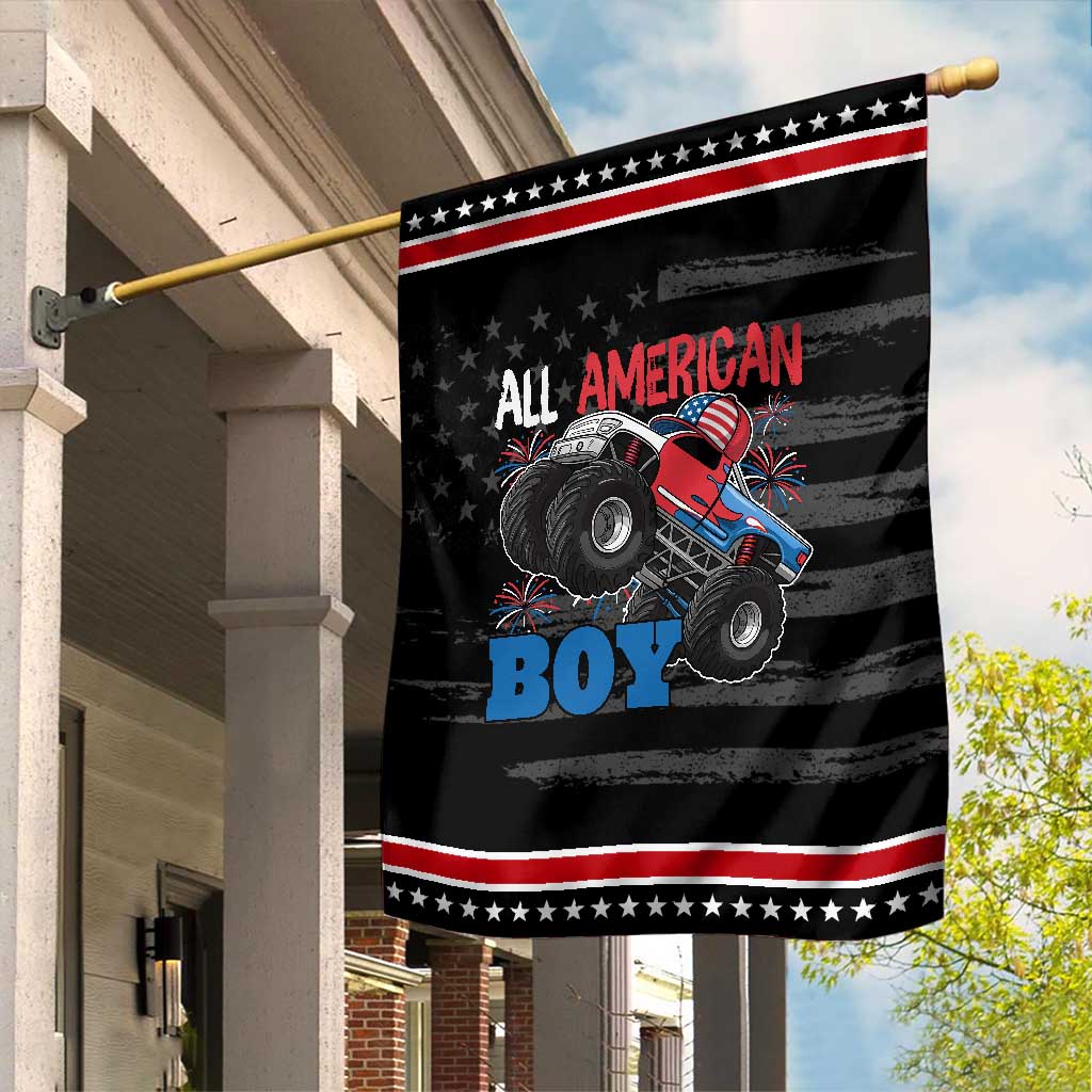 Funny All American Boy 4th Of July Garden Flag Monster Trucks American Flag Fireworks TS11 Distressed Black Red Print Your Wear