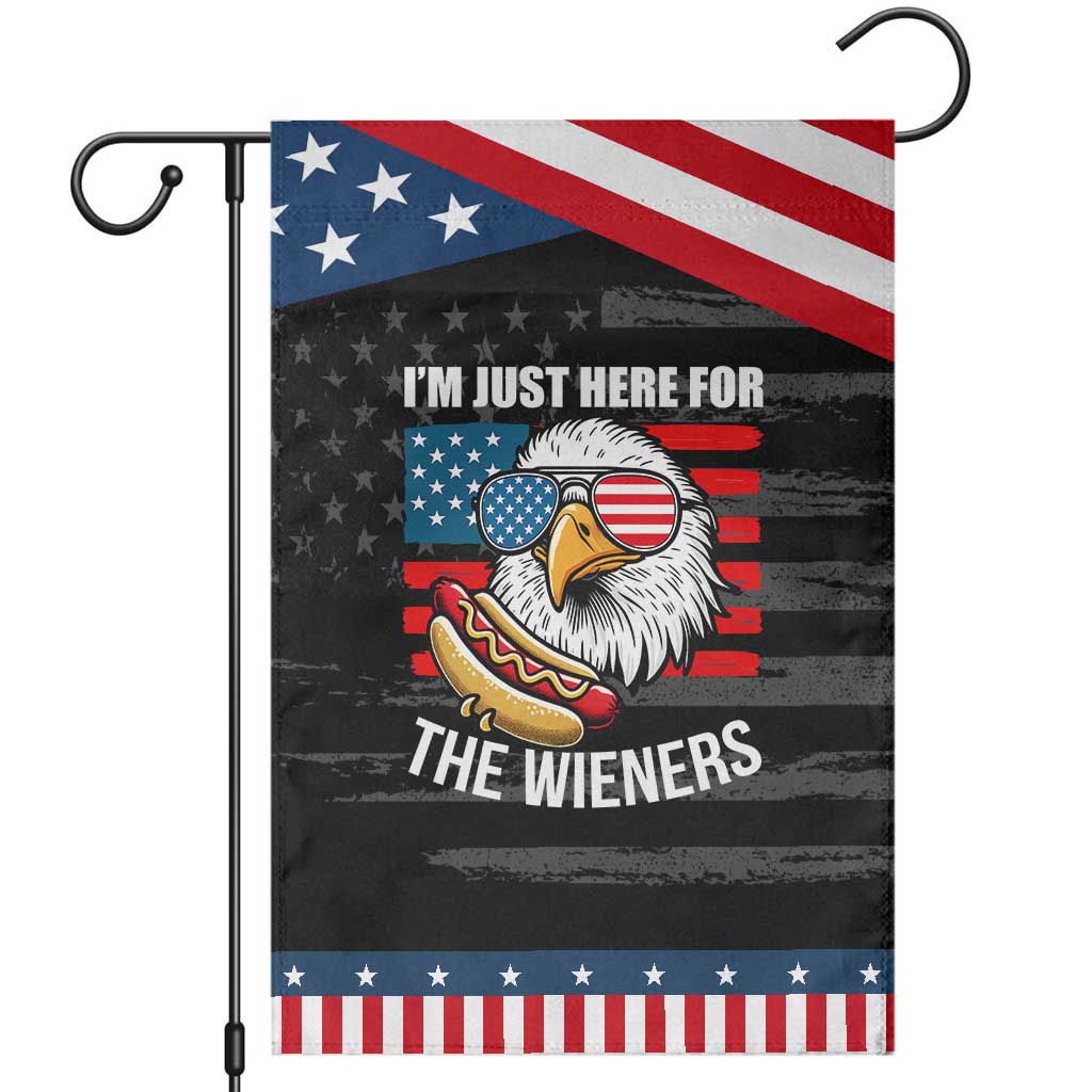 Funny I'm Just Here For The Wieners Garden Flag 4th Of July Bald Eagle Hot Dog Lover TS11 Distressed Black Blue Print Your Wear