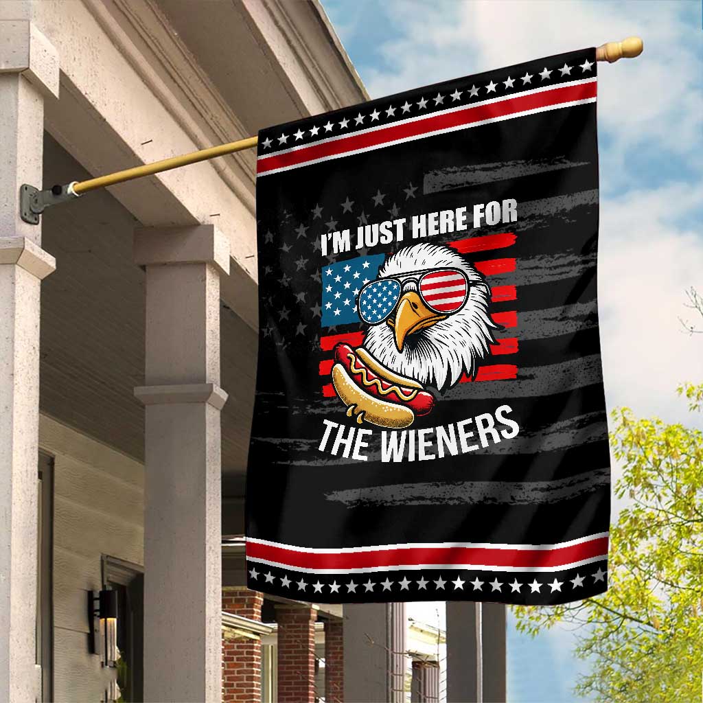 Funny I'm Just Here For The Wieners Garden Flag 4th Of July Bald Eagle Hot Dog Lover TS11 Distressed Black Red Print Your Wear