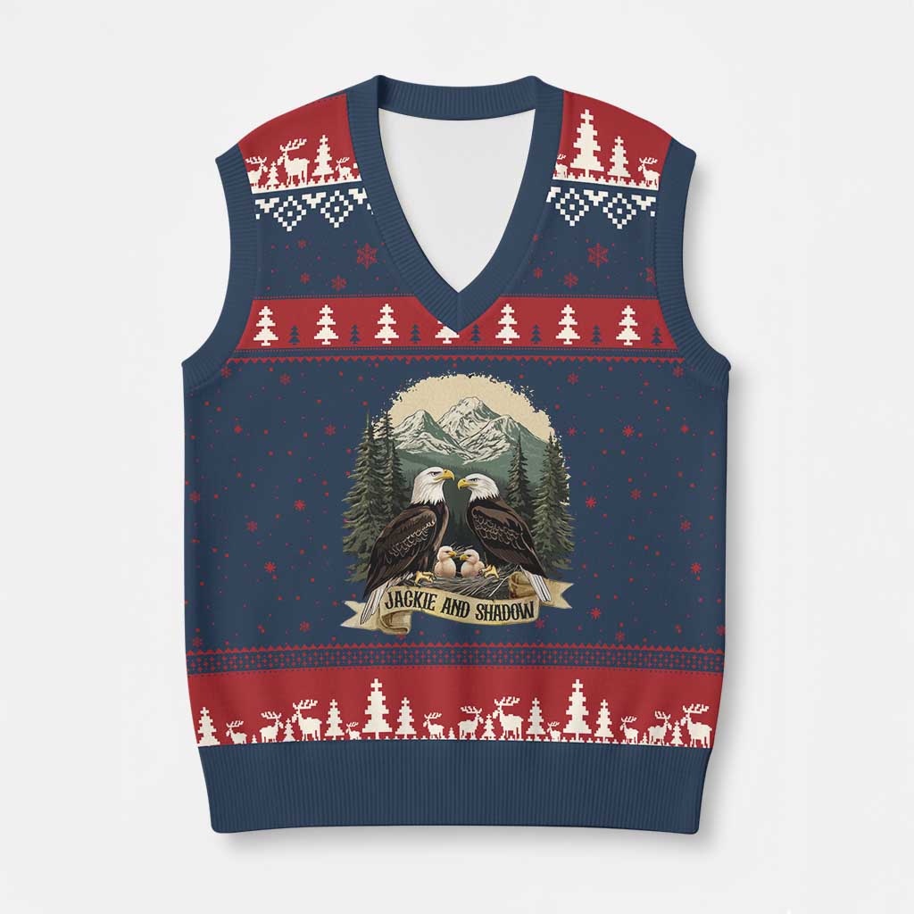 Funny Jackie And Shadow Eagle Family Matching V-Neck Knit Sweater Vest Eagle Lover TS11 Navy Red Print Your Wear