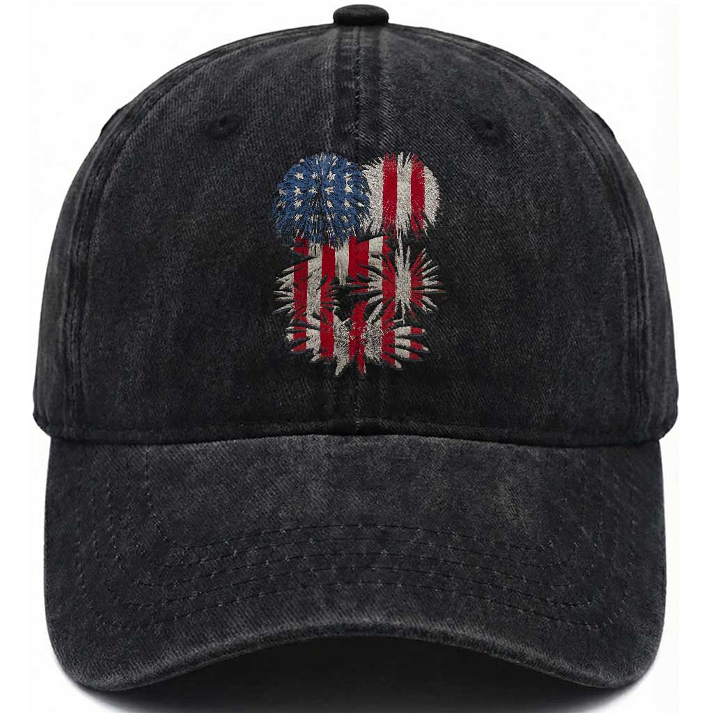 Funny American Fireworks Patriotic July 4th US Flag Washed Cotton Baseball Cap TS11 Washed Cap Universal Fit Black Print Your Wear