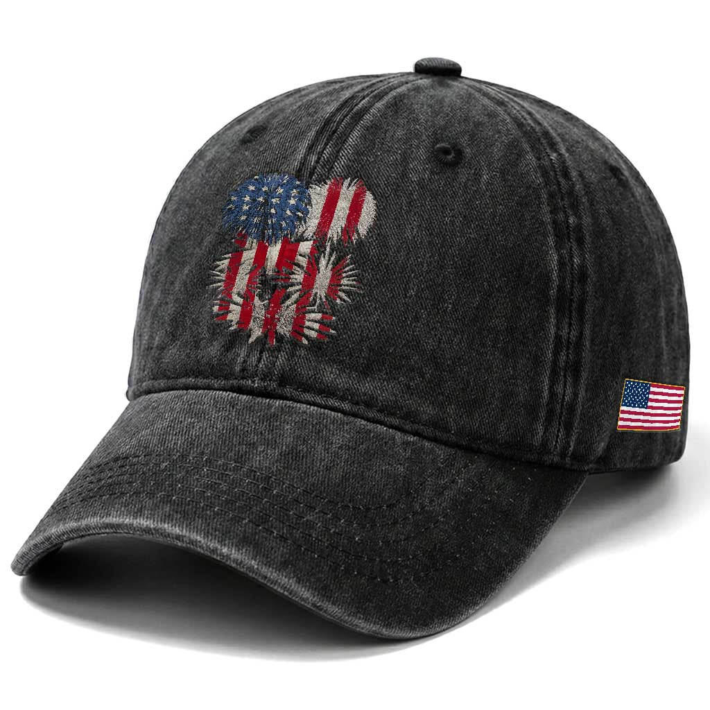 Funny American Fireworks Patriotic July 4th US Flag Washed Cotton Baseball Cap TS11 Print Your Wear