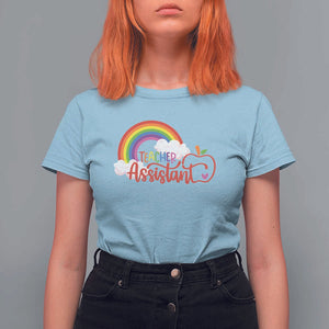 Teacher Assistant T Shirt For Women Back To School Rainbow Apple Cloud TS11 Light Blue Print Your Wear