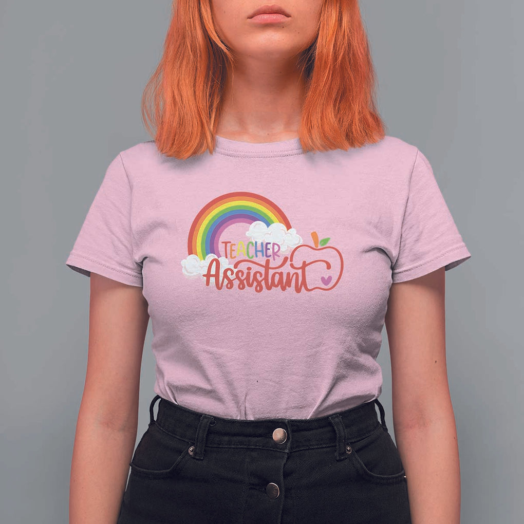 Teacher Assistant T Shirt For Women Back To School Rainbow Apple Cloud TS11 Light Pink Print Your Wear