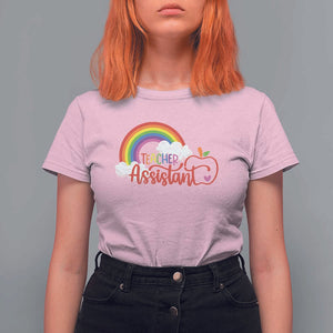 Teacher Assistant T Shirt For Women Back To School Rainbow Apple Cloud TS11 Light Pink Print Your Wear