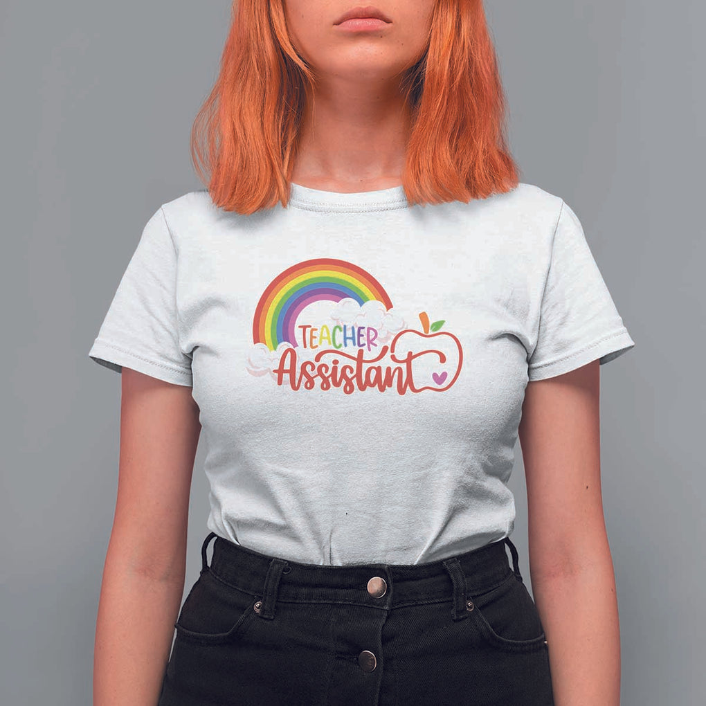 Teacher Assistant T Shirt For Women Back To School Rainbow Apple Cloud TS11 White Print Your Wear