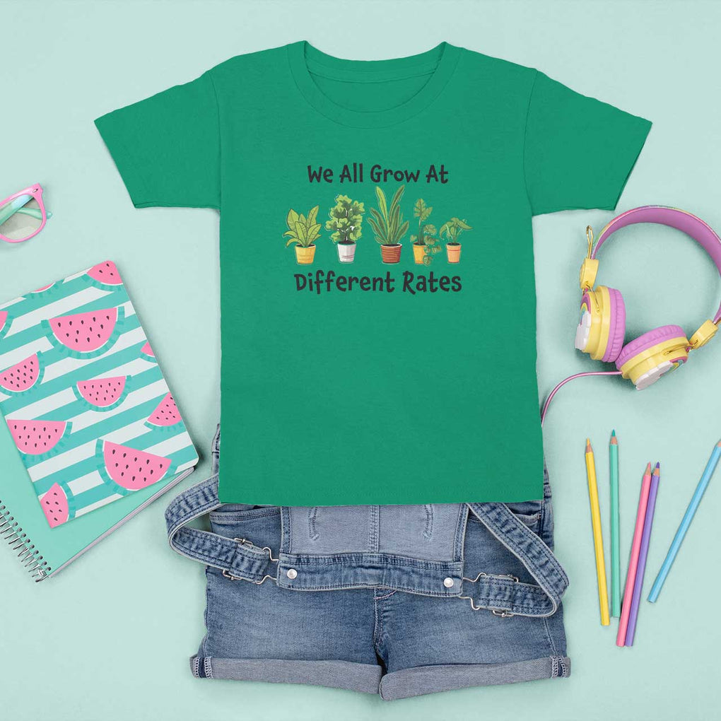 Special Education Teacher T Shirt For Kid We All Grow At Different Rates Plants TS11 Irish Green Print Your Wear