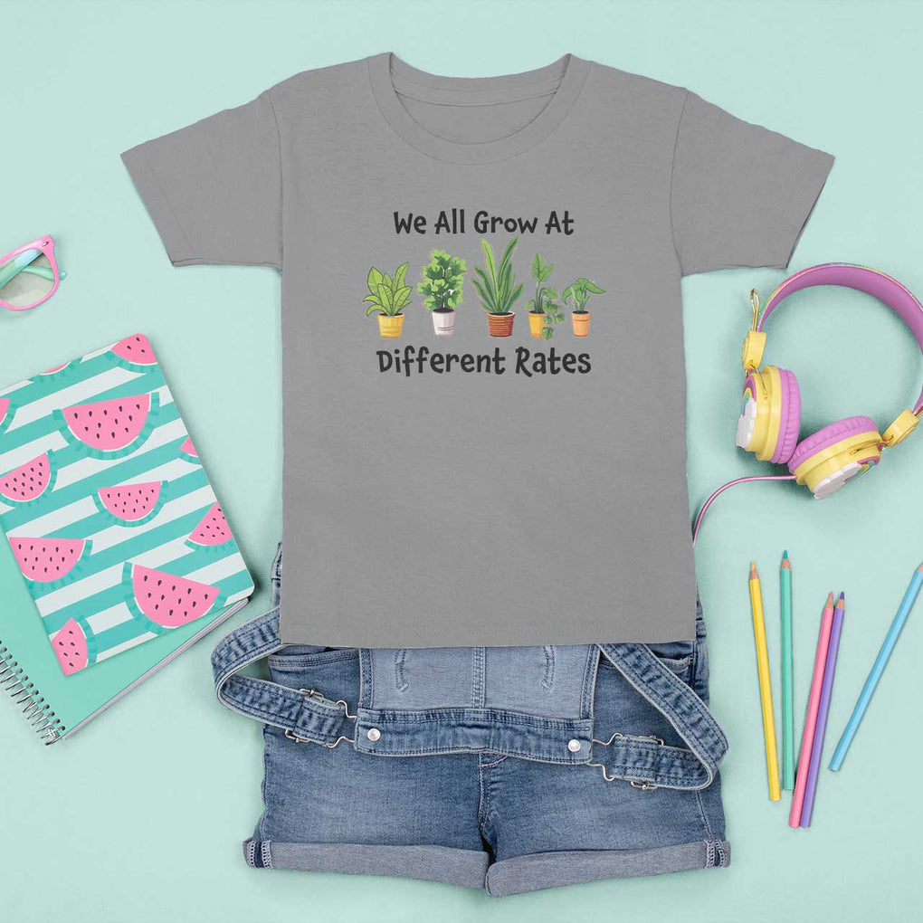 Special Education Teacher T Shirt For Kid We All Grow At Different Rates Plants TS11 Sport Gray Print Your Wear