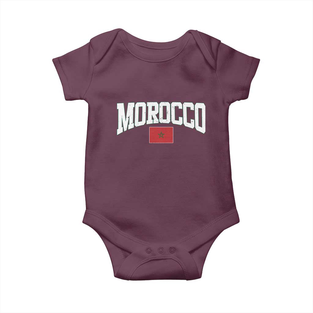 Morocco Football Throwback Design Vintage Moroccan Flag Jersey Style Baby Onesie TS11 Maroon Print Your Wear