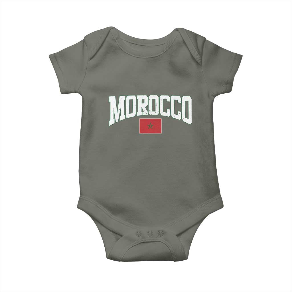 Morocco Football Throwback Design Vintage Moroccan Flag Jersey Style Baby Onesie TS11 Military Green Print Your Wear